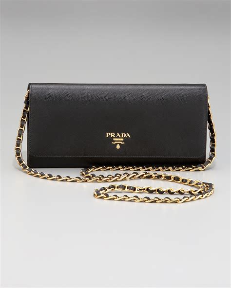 prada saffiano metal oro chain wallet nero black|Black Saffiano Leather Wallet .